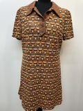 1970s Geometric Patterned Dress - Size 16