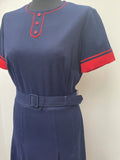 womens top  womens  waist belt  vintage  summer dress  summer  Stripes  short sleeved  short sleeve  retro  red  Navy  MOD  midi dress  midi  high neck  dress  decorative buttons  blue  Berketex  belted dress  back zip  70s  60s  1970s  1960s  14