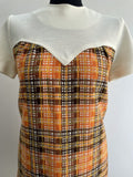zip back  zip  womens  white  vintage  Urban Village Vintage  urban village  patterned dress  patterned  orange  MOD  midi dress  midi  knit  dresses  dress  checkered  checked  check  back zip  alldae  60s  1960s  12