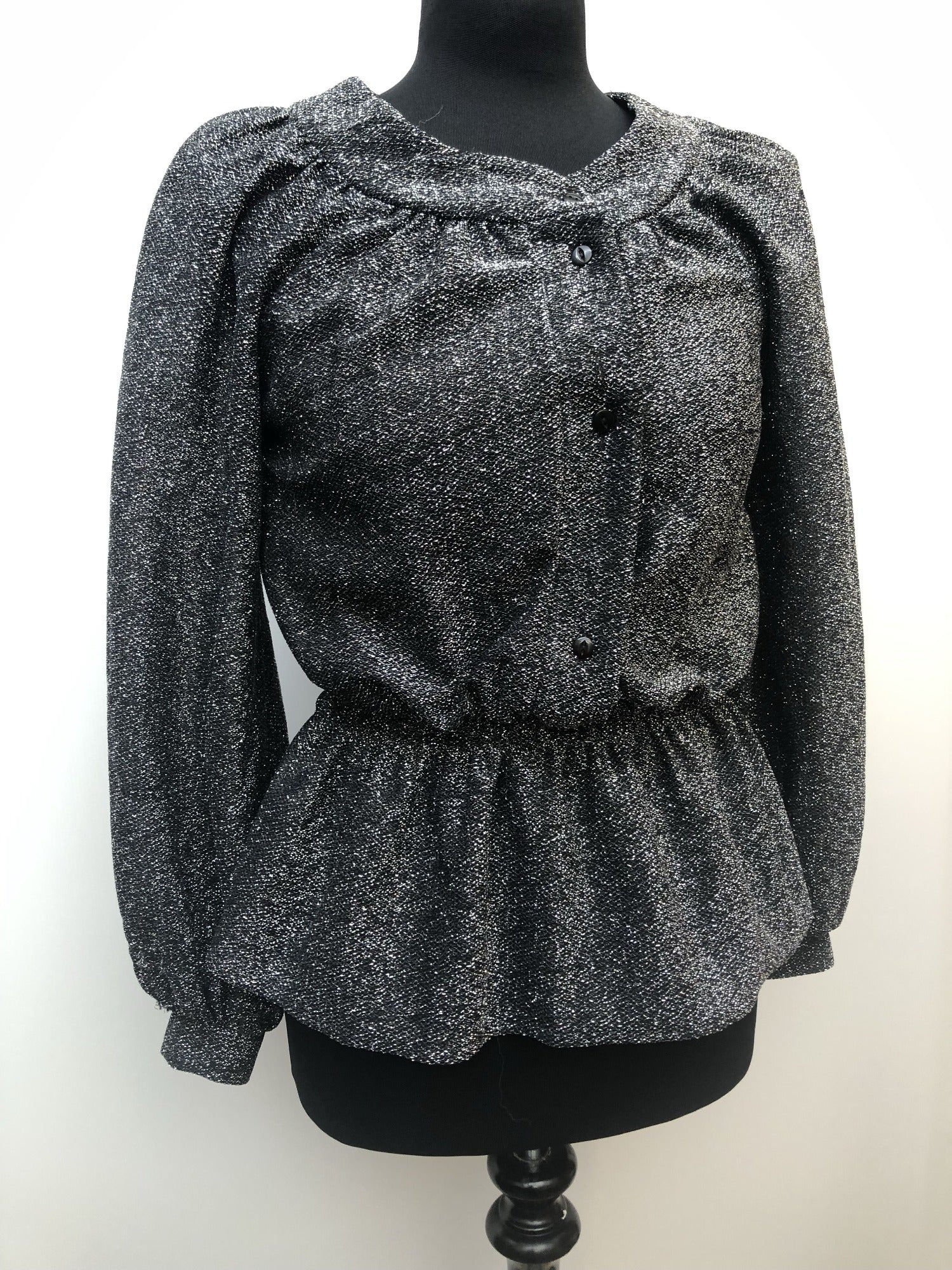 womens  Warwick Model  vintage  Urban Village Vintage  top  silver  lurex  disco  blouse  black  balloon sleeves  70s  70  1970s  10