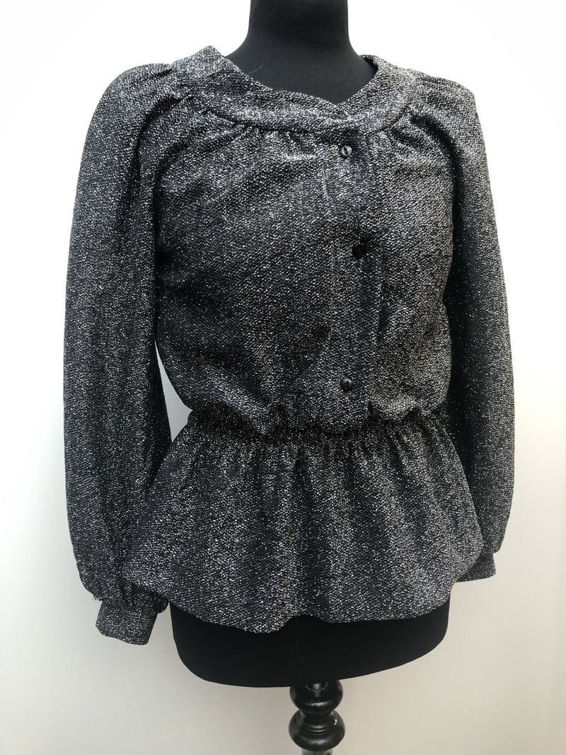 womens  Warwick Model  vintage  Urban Village Vintage  top  silver  lurex  disco  blouse  black  balloon sleeves  70s  70  1970s  10