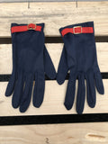 womens accessories  womens  vintage  Urban Village Vintage  tight fitting  S  Red  Navy  gloves  button detail  buckle strap  buckle detail  60s  1960s