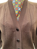 womens  vintage  Urban Village Vintage  urban village  Trevira 2000  trevira  stretch fabric  retro  polyester  patterned  pattern  long sleeve  knitwear  knitted  knit  elasticated  cardigan  cardi  button  brown  60s  1960s  12