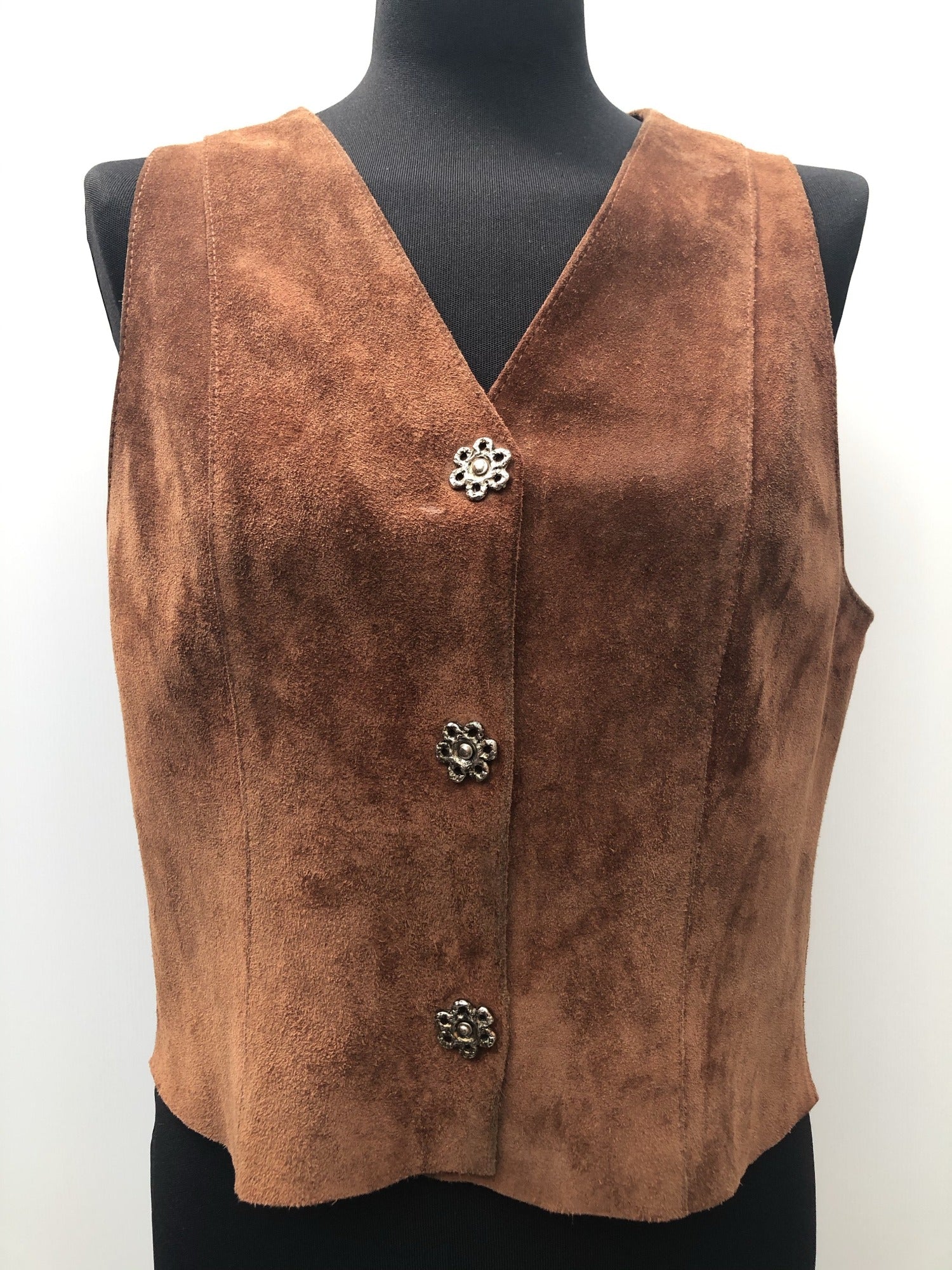 womens jacket  womens coat  womens  waistcoat  vintage  vest  Urban Village Vintage  summer  Suede Jacket  Suede  press stud fastening  Jacket  floral  decorative buttons  brown  70  60s  1970s  1960s  10