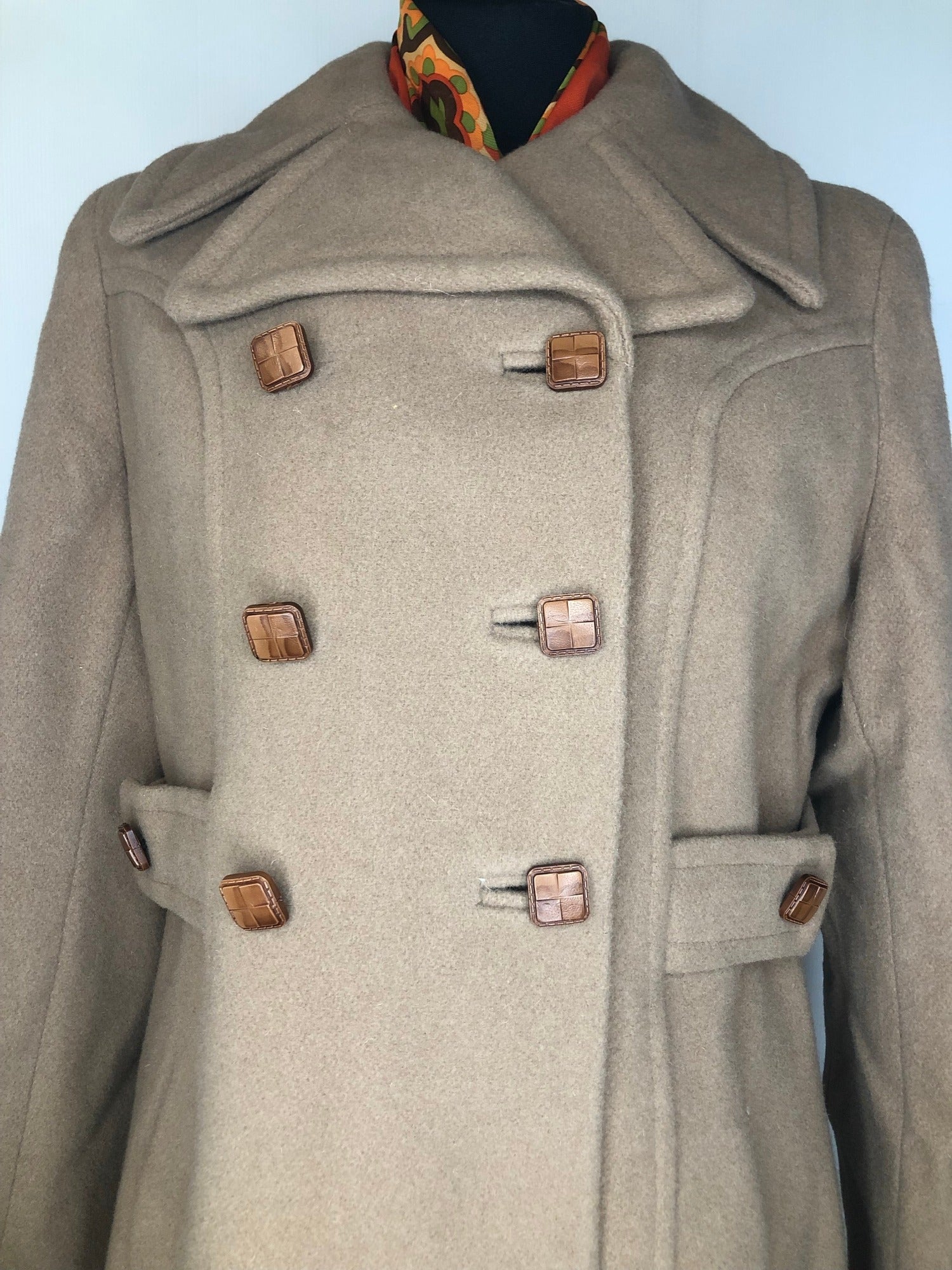 womens  vintage  two piece  top  suit  set  mod  Jacket  Hilary Model  double breasted  coat  brown  beige  60s  1960s  12  10-12  10
