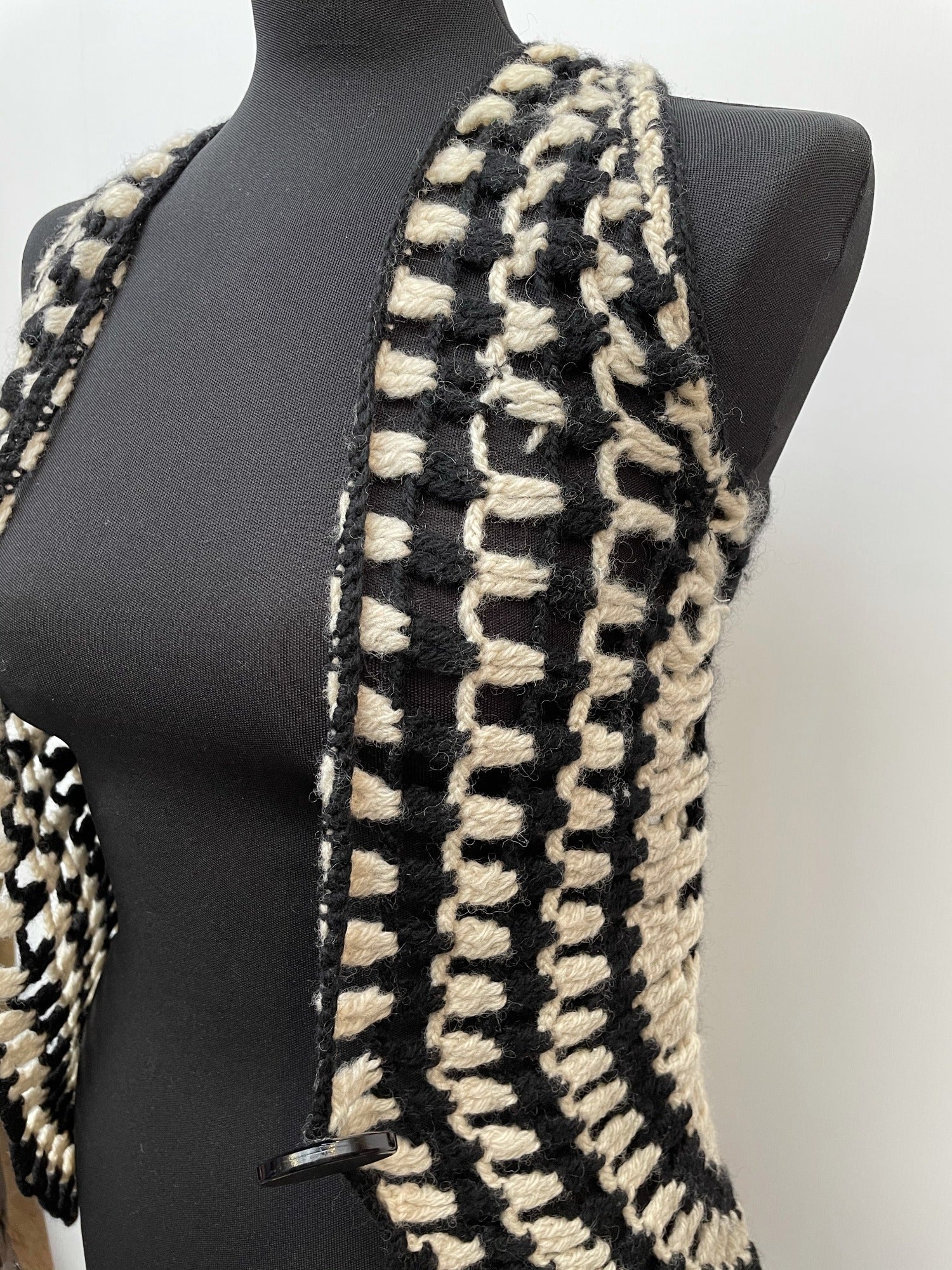 woodstock  womens  white  waistcoat  vintage  Urban Village Vintage  urban village  sleevless  retro  psychedelic  psych  One Size  Jacket  hippy  hippie  handmade  decorative buttons  crochet  button  boho  black  70s  1970s  12