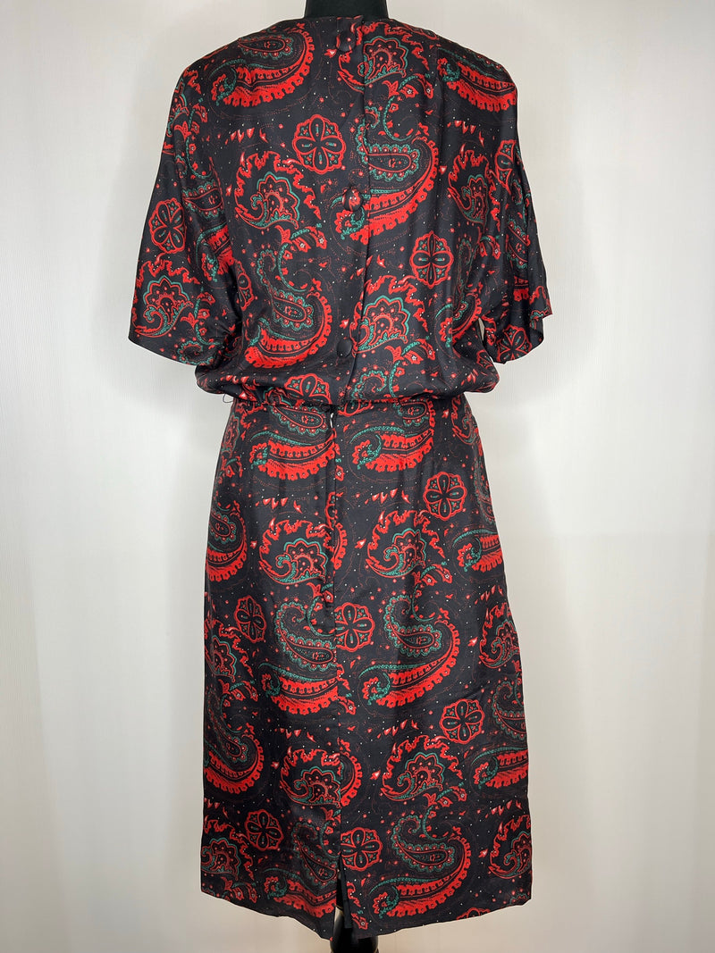womens  vintage  summer  retro  red  Paisley Print  MOD  loose fit  dress  button back  60s  1960s  12