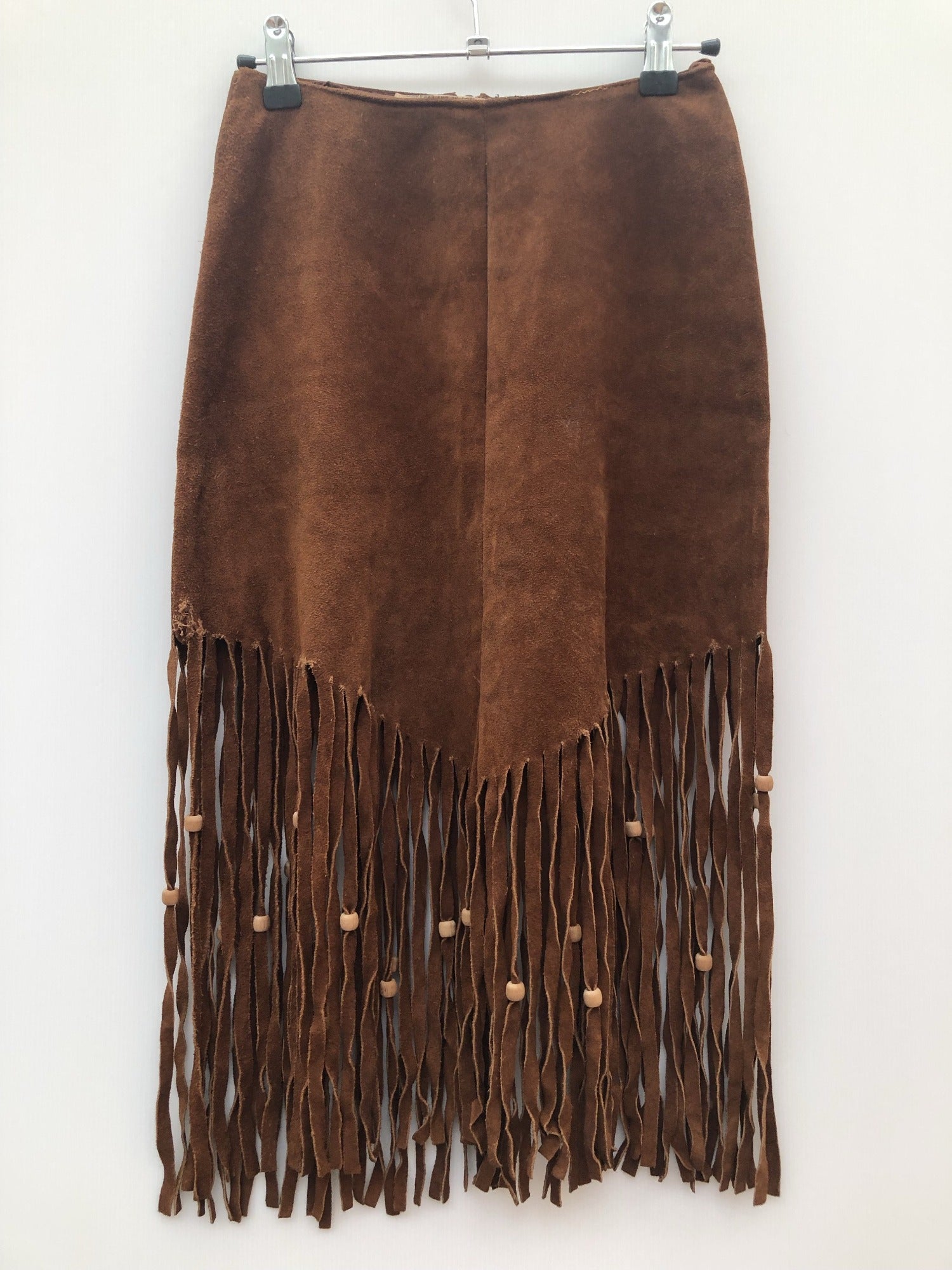 zip  womens  western  vintage  Urban Village Vintage  urban village  suede fringing  suede  Skirts  skirt  navajo  mini skirt  hippy  hippie  fringing  fringed  fringe  Festival  brown  boho  bohemian  beading  70s  6  1970s