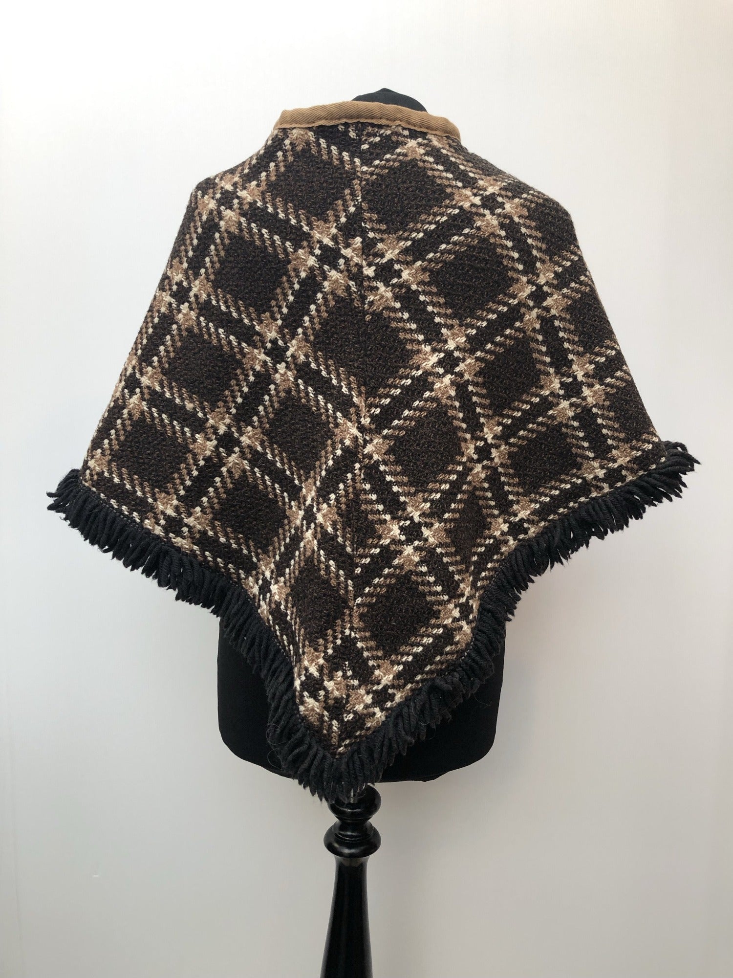 vintage  Urban Village Vintage  tassle  tartan  poncho  fringed  fringe  check  cape  brown  60s  1960s  10