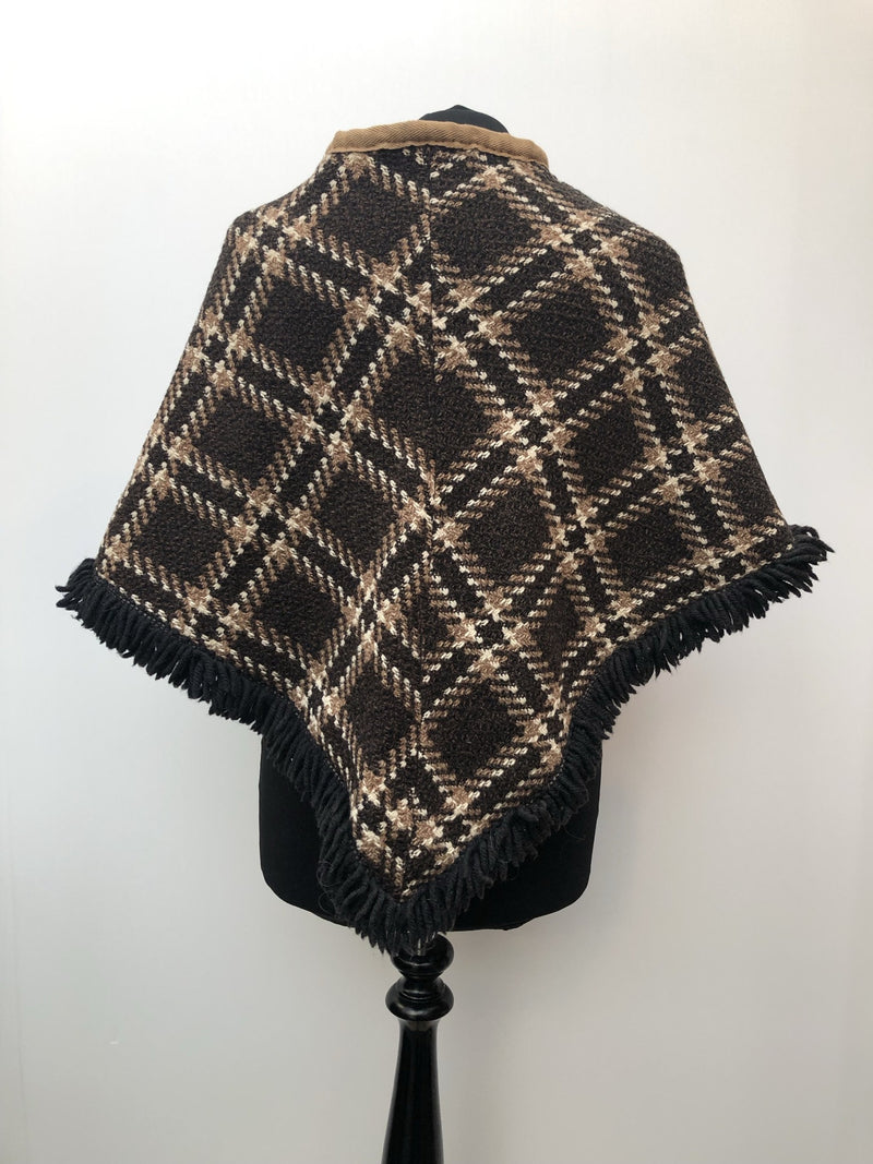 vintage  Urban Village Vintage  tassle  tartan  poncho  fringed  fringe  check  cape  brown  60s  1960s  10