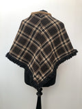 vintage  Urban Village Vintage  tassle  tartan  poncho  fringed  fringe  check  cape  brown  60s  1960s  10