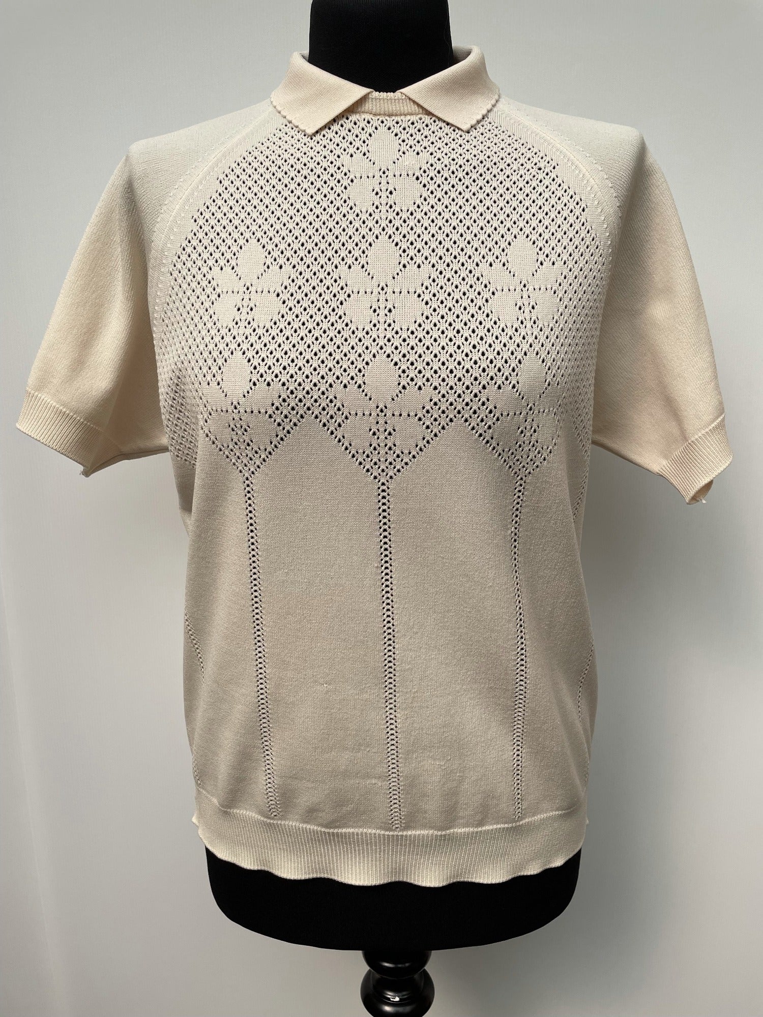 womens  vintage  Urban Village Vintage  urban village  trevira  polyester  polo top  polo  patterned  MOD  midi dress  knitwear  knitted  knit  elasticated  cream  60s  1960s  12