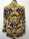Yellow  womens shirt  womens  vintage  Urban Village Vintage  urban village  Shirt  psychedelic  psych  printed shirt  patterned  patterened  paisley inspired  long sleeve  evening blouse  collar  blue  blouse  70s  70  1970s  10