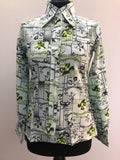 1970s Dagger Collar Novelty Theatre Print Shirt - Size UK 10