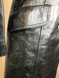 womens jacket  womens coat  womens  waist belt  vintage  Urban Village Vintage  urban village  single button  pockets  Leather Jacket  Leather  Jacket  button  black  Belted waist  belted jacket  belt  70s  70  1970s