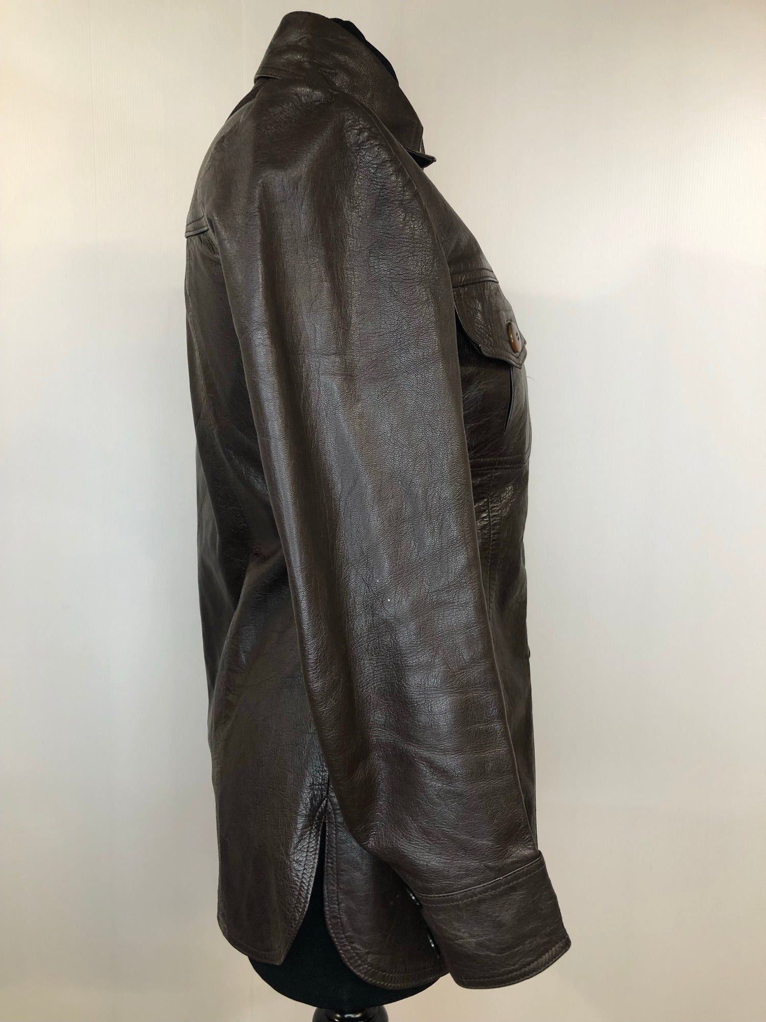 womens jacket  womens  vintage  Urban Village Vintage  urban village  pockets  leather stitch  leather shirt  Leather Jacket  Leather Coat  Leather  Jacket  dagger collar  coat  button  brown leather  brown  big collar  8  70s