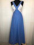 womens  vintage  Urban Village Vintage  tie back belt  retro  print dress  print  maxi  dress  crochet detail  boho  blue  70s  70  6  1970s