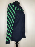 womens  vintage  Urban Village Vintage  urban village  Stripes  shirt  round collar  long sleeve  Highlight  Green  collar  button front  button  blue  blouse  big collar  70s  1970s