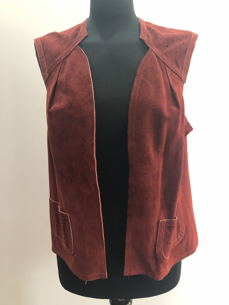 womens  waistcoat  vintage  Urban Village Vintage  Suede Jacket  Suede  Red  70s  1970s  10