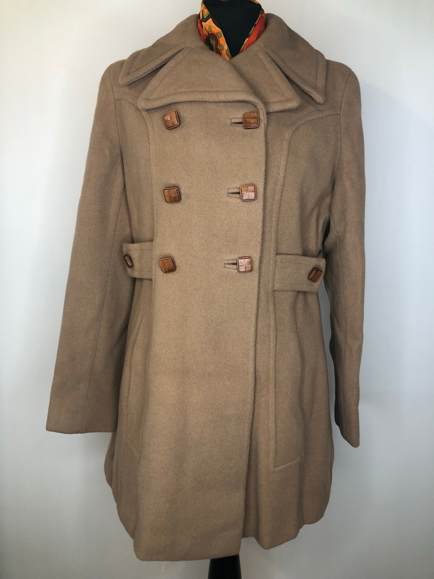womens  vintage  two piece  top  suit  set  mod  Jacket  Hilary Model  double breasted  coat  brown  beige  60s  1960s  12  10-12  10