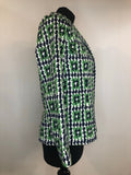 womens  white  vintage  top  print blouse  multi  green  Blue  blouse  beagle collar  70s  1970s  12
