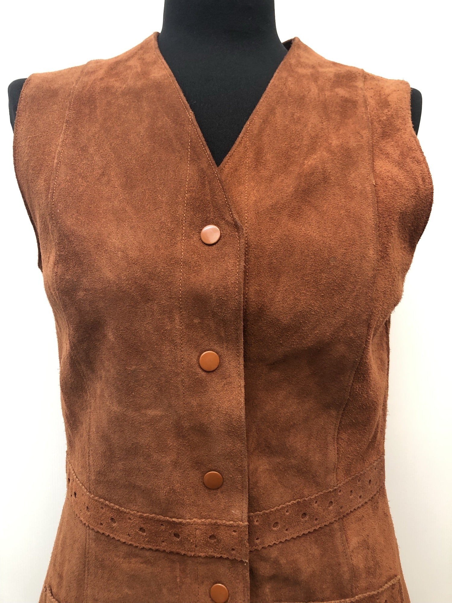 womens  waistcoat  waist belt  vintage  Urban Village Vintage  Suede Jacket  Suede  neospun jersey  midi dress  midi  long waistcoat  brown  70s  1970s  10