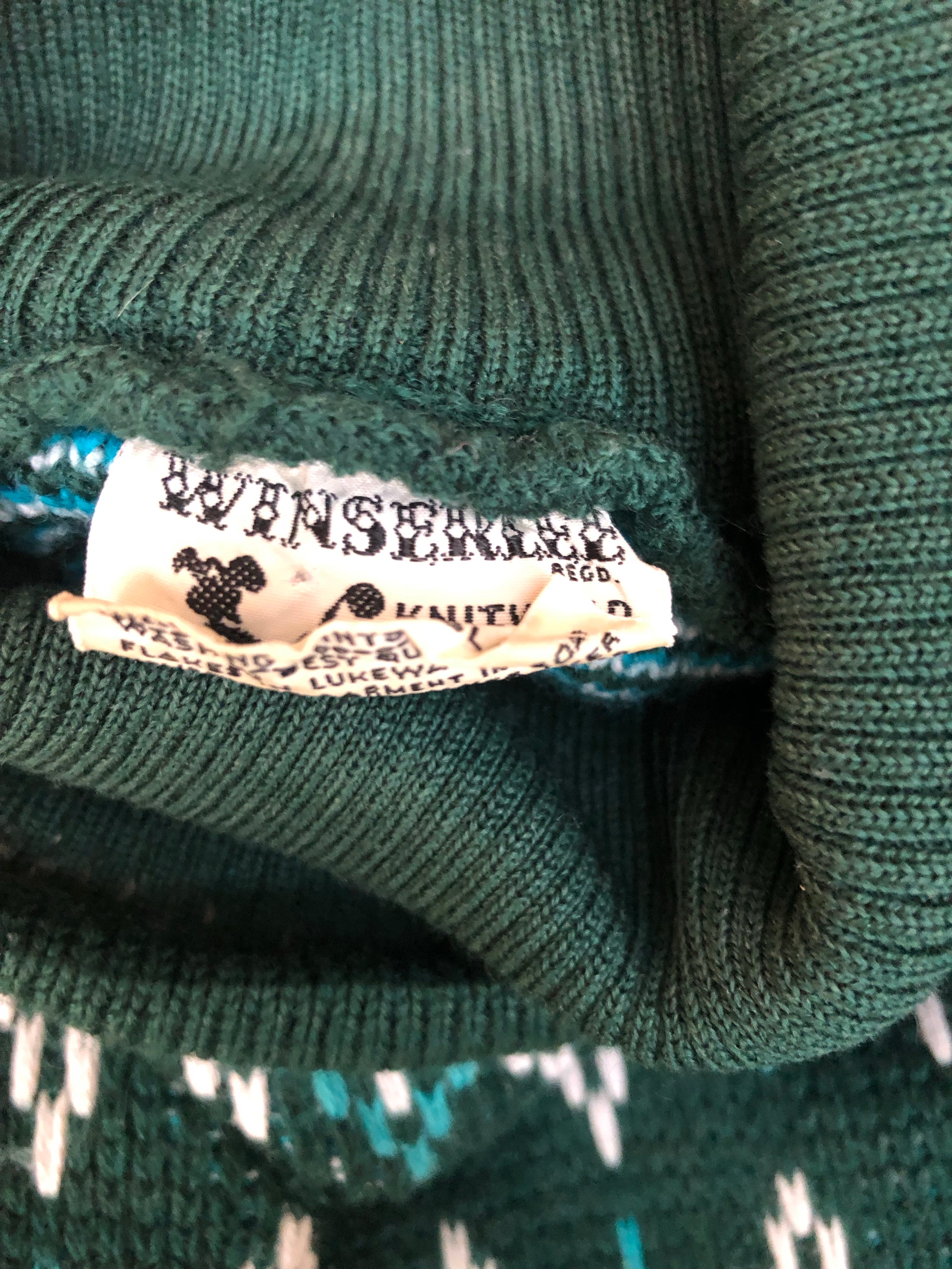 1970s Diamond Stitch Polo Neck Jumper - Size 12