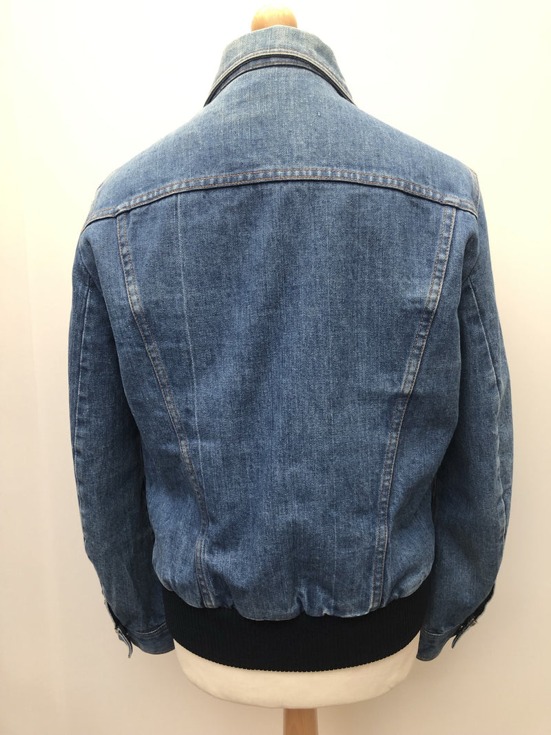 Wrangler Authentics  Wrangler  womens  vintage  Urban Village Vintage  urban village  shortcut  retro  pockets  Mens Bomber jacket  long sleeve  L  denim style  Denim jacket  denim  collar  bomber jacket  bomber  blue  70s  70  1970s