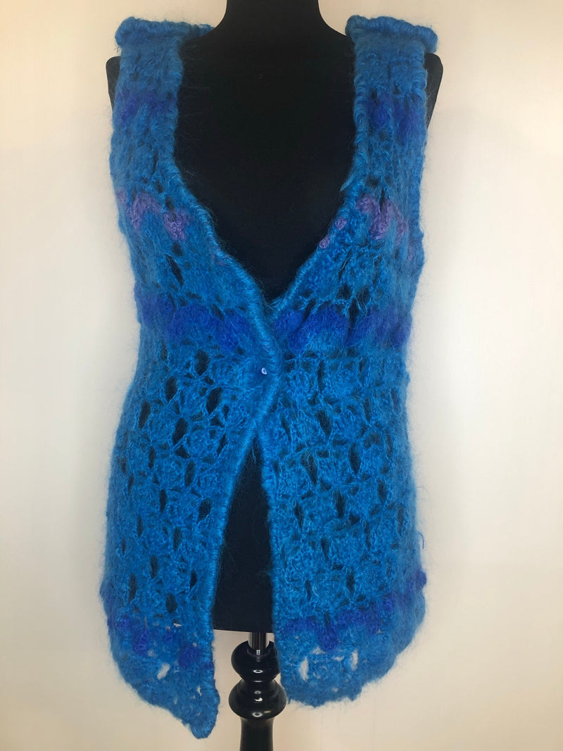 womens  vintage  Urban Village Vintage  urban village  St Michael  open cardigan  mohair  crochet  cardigan  cardi  button  Blue  70s  1970s  10