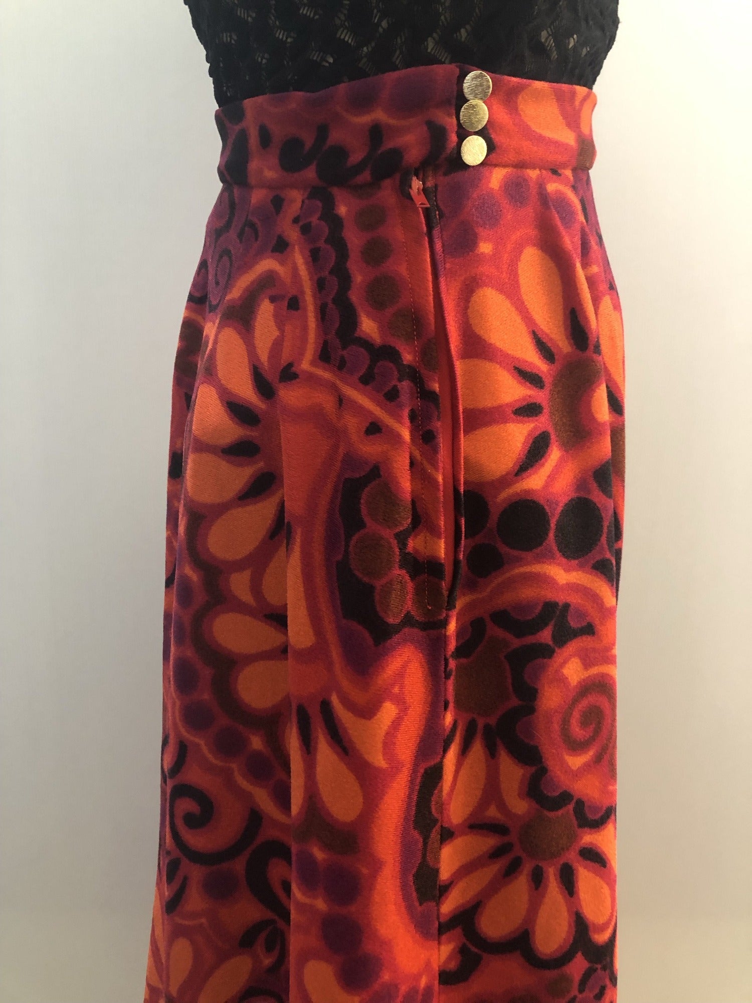 zip  Yellow  womens  vintage  Urban Village Vintage  urban village  Skirts  skirt  psychedelic  psych  pink  patterned  pattern  orange  multiorange  multi  MOD  midi skirt  flower power  floral print  floral pattern  floral  brown  60s  6  1960s
