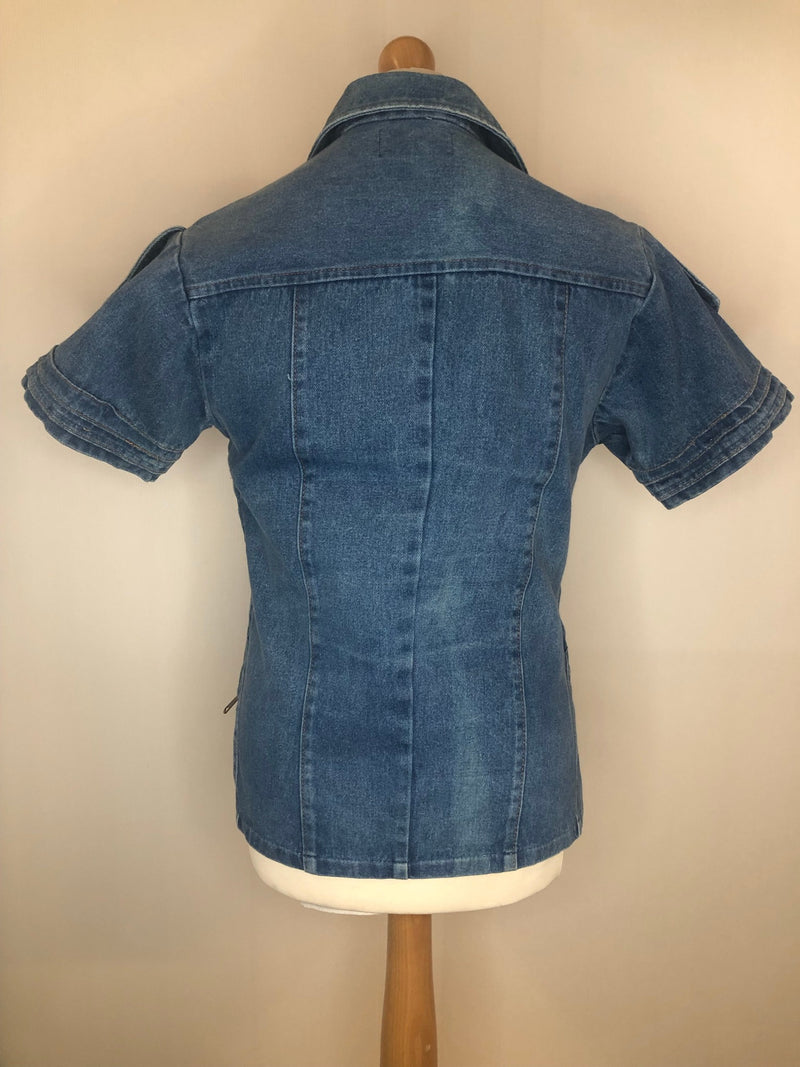 vintage  Urban Village Vintage  urban village  side zip  short sleeved  shirt  Press stud detail  press stud  mens  M  denim style  denim shirt  denim  blue  Americana  70s  1970s