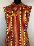 womens  vintage  Urban Village Vintage  summer dress  stripes  sleeveless  red  print dress  print  multi  floral print  floral  dress  dagger collar  Corilea Fashions  balloon sleeve  70s  1970s  12