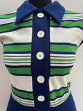 zip back  zip  womens  vintage  Urban Village Vintage  urban village  summer dress  summer  stripey  Stripes  striped dress  striped  stripe dress  stripe detailing  stripe  sleeveless  MOD  midi dress  midi  large collar  Green  collared dress  collared  collar  button  blue  back zip  60s  1960s  10
