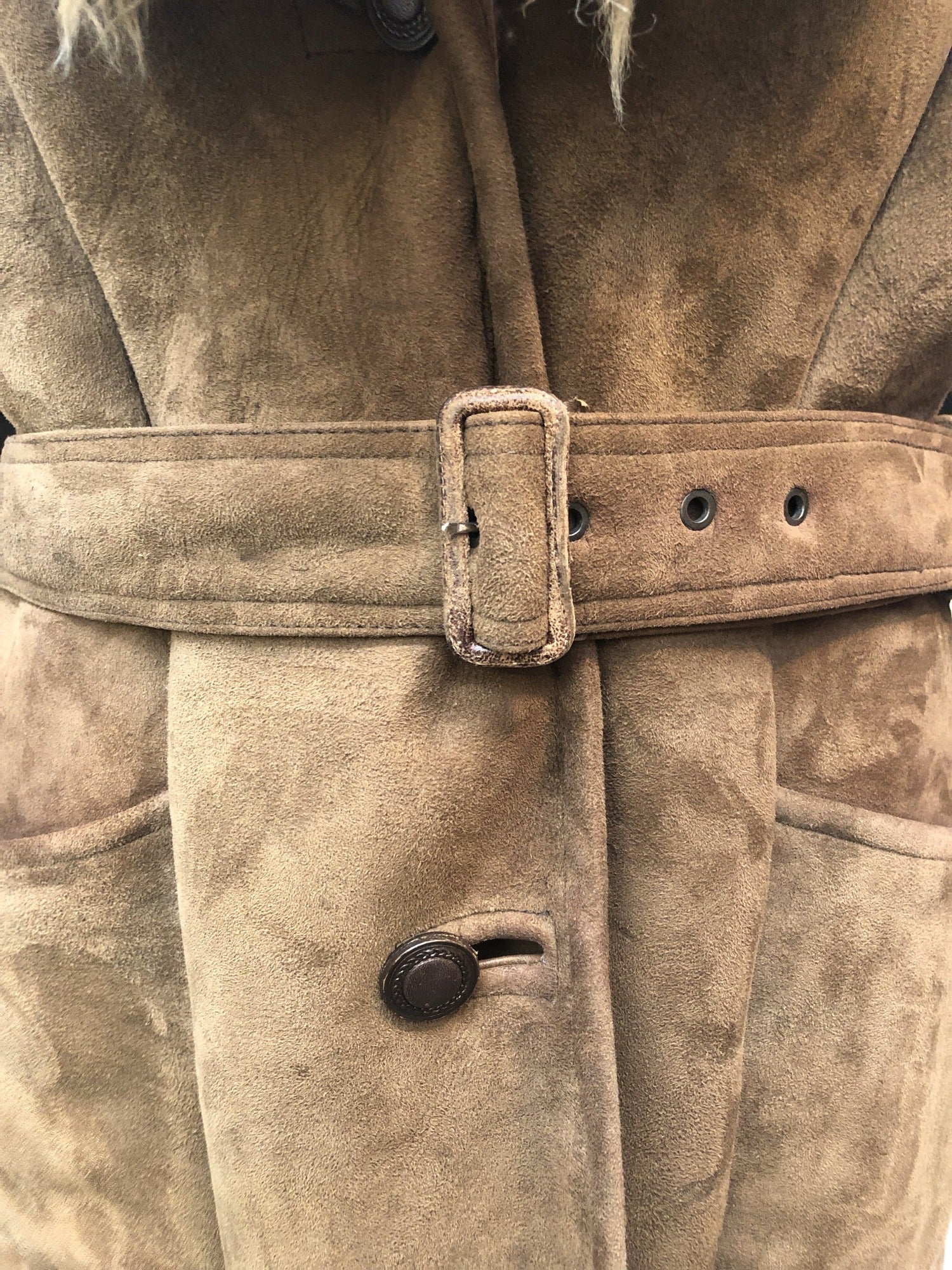 Richard Draper  zip front  zip  womens  vintage  Urban Village Vintage  urban village  Suede Jacket  Suede  sheepskin collar  Sheepskin  pockets  long sleeve  Jacket  hippy  hippie  dark brown  brown  70s  1970s  14