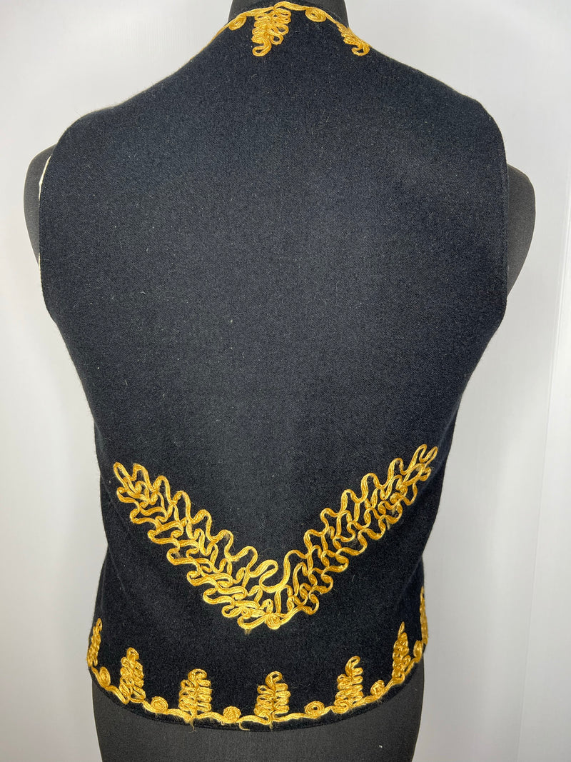 waistcoat  vintage  Urban Village Vintage  urban village  stitch detailing  stitch detail  sleevless  Scott Lester  S  mens  Jacket  hippy  hippie  gold  festival  ethnic  embroidered pattern  Embroidered  boho  black