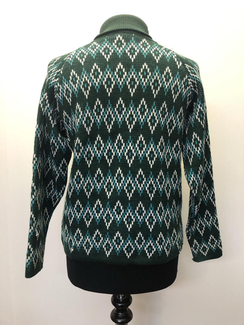 womens  Winserlee  vintage  Urban Village Vintage  urban village  retro  polo jumper  knitted  knit  jumper  Green  diamond stitch  crew neck  70s  70  1970s  12
