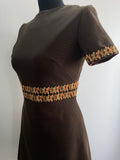 zip back  womens  vintage  Urban Village Vintage  short dress  scooter dress  scooter  modette  MOD  mini dress  micro mini  embroidery  dress  dolly dress  dolly  butterfly  brown  A-line  8  60s  1960s