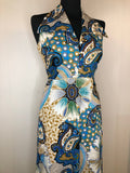 womens  vintage  Urban Village Vintage  urban village  summer dress  summer  maxi dress  large collar  hippie  full length  floral print  button detailing  blue  8  70s  70  1970s