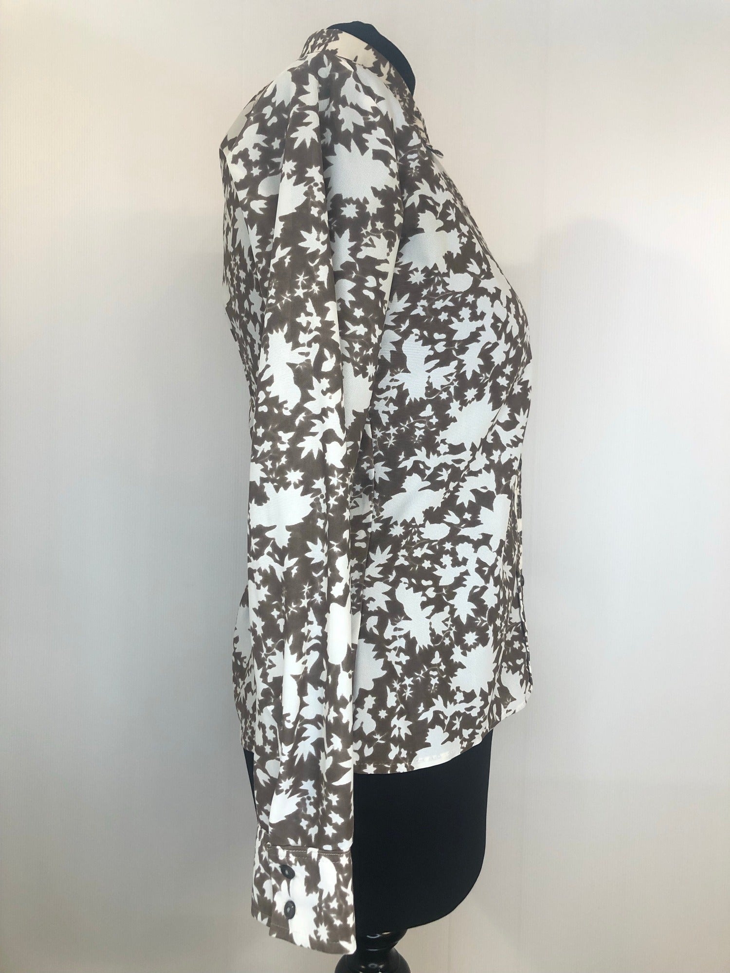 womens  white  vintage  top  red  Peter Lynne  multi  leaf print  dagger collar  dagger  brown  blouse  70s  1970s  10
