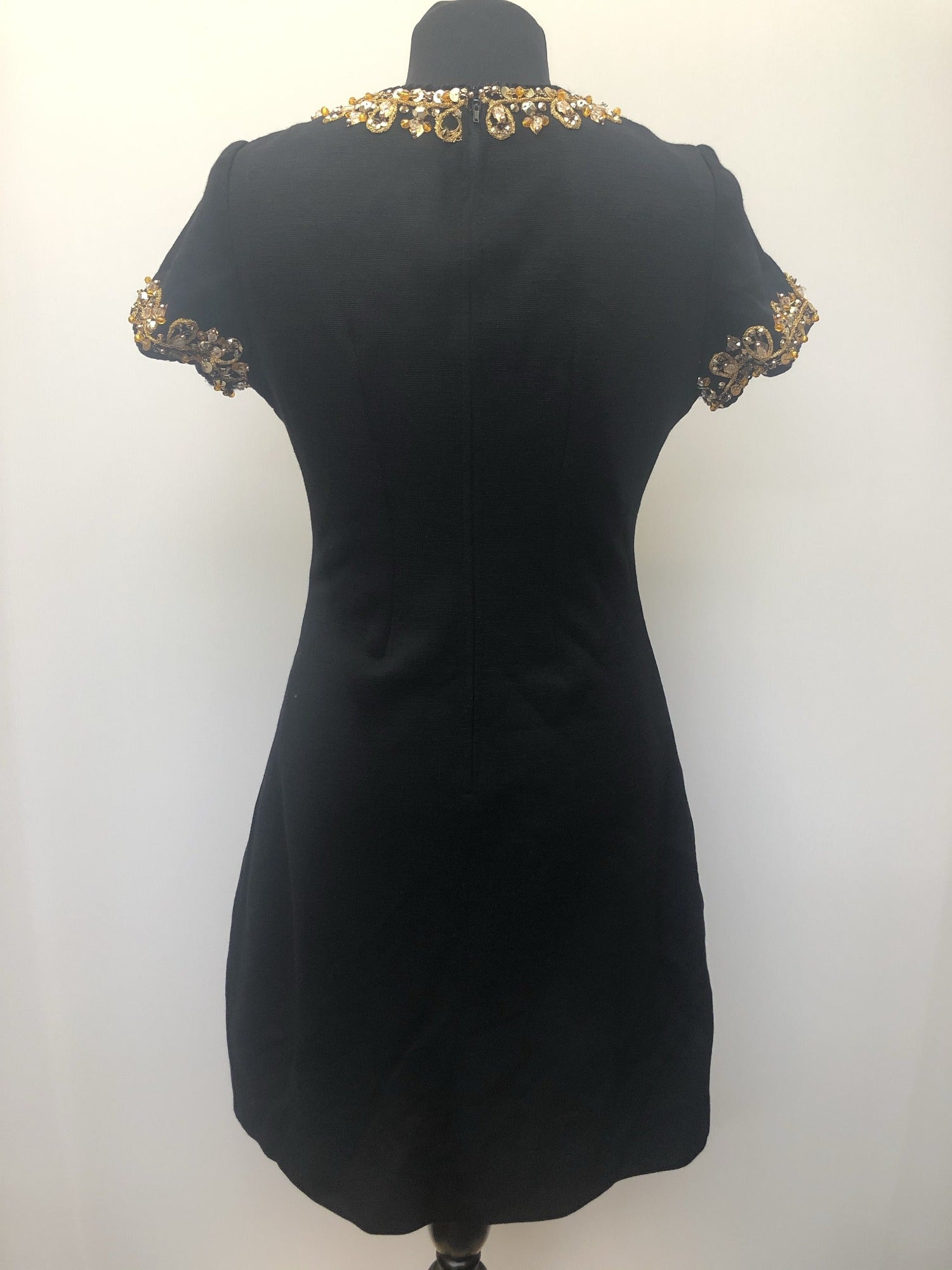 womens  vintage  Urban Village Vintage  short sleeve  mini dress  knee length  gold sequins  Fitted  embellishment  dress  cocktail  black  10
