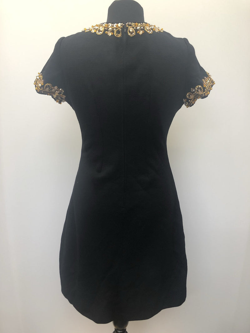womens  vintage  Urban Village Vintage  short sleeve  mini dress  knee length  gold sequins  Fitted  embellishment  dress  cocktail  black  10