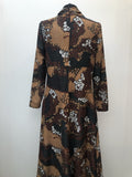 zip  womens  vintage  Urban Village Vintage  urban village  maxi dress  lurex  long length dress  glitter  floral dress  dress  brown  back zip  70s  1970s  14