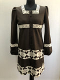 1970s Diamond Print and Crochet Trim Dress - Size UK 10