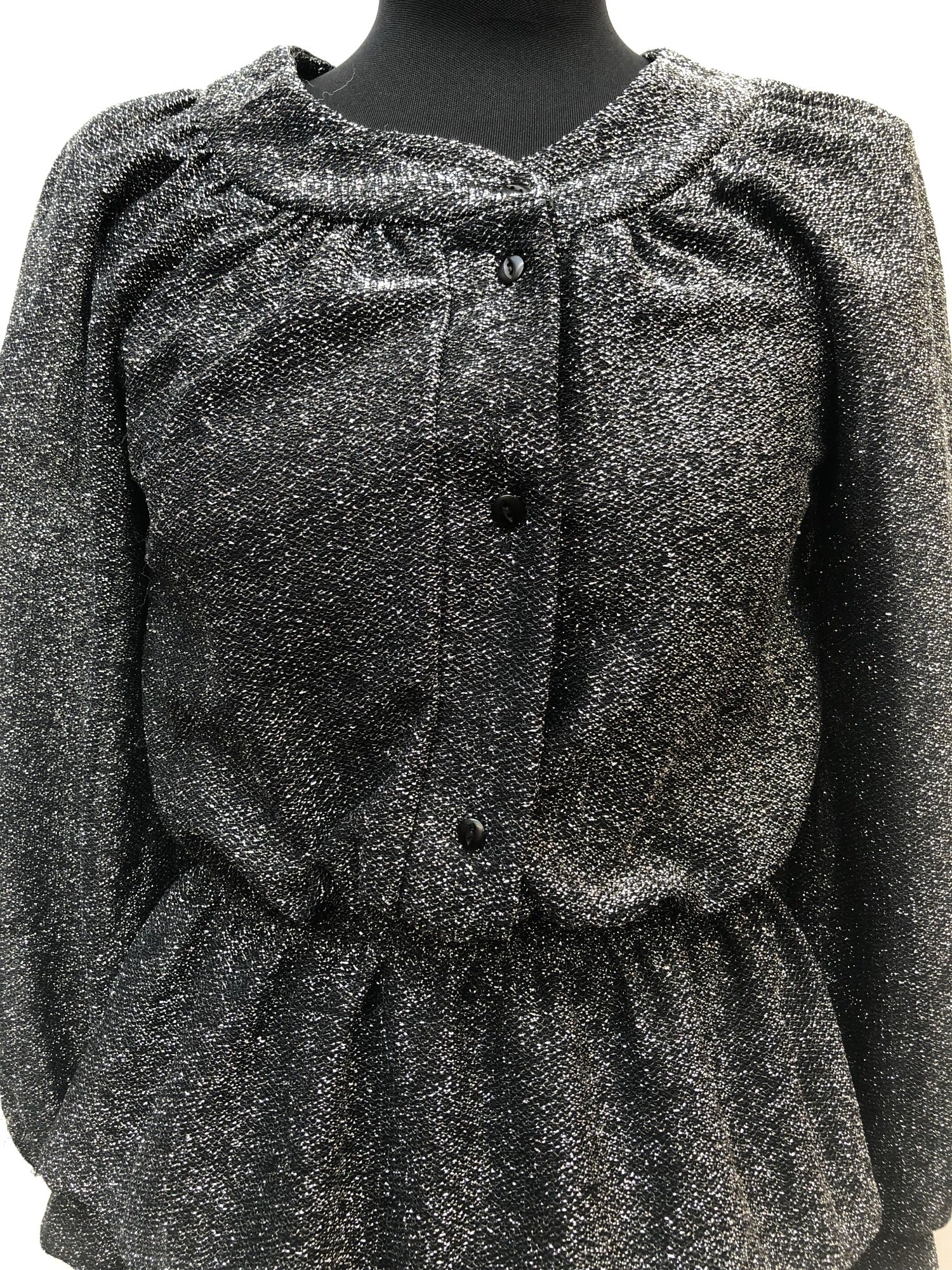 womens  Warwick Model  vintage  Urban Village Vintage  top  silver  lurex  disco  blouse  black  balloon sleeves  70s  70  1970s  10