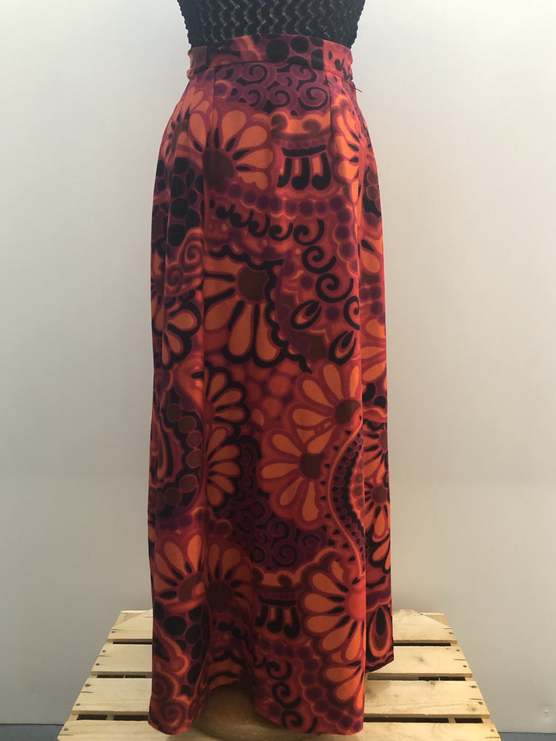 zip  Yellow  womens  vintage  Urban Village Vintage  urban village  Skirts  skirt  psychedelic  psych  pink  patterned  pattern  orange  multiorange  multi  MOD  midi skirt  flower power  floral print  floral pattern  floral  brown  60s  6  1960s