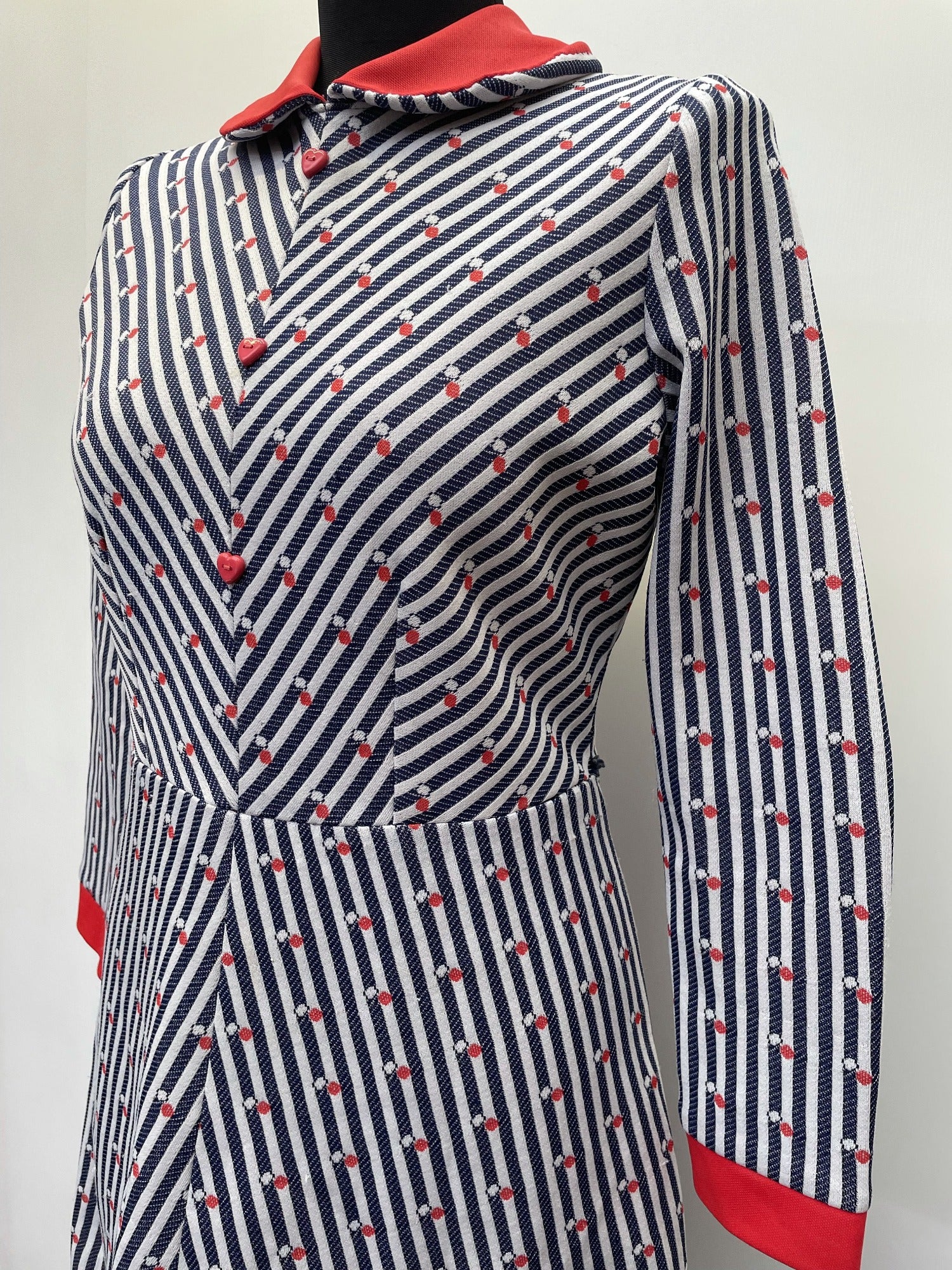 zip  white  vintage  Urban Village Vintage  urban village  stripey  Stripes  striped dress  striped  stripe print  polyester  dresses  dress  decorative buttons  collared dress  collar dress  blue  back zip  60s  1960s  12