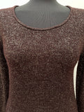 womens top  womens shirt  womens  vintage  sweater  St Michael  shimmer  round neck  retro  MOD  long sleeve  jumper  gold metallic  gold  elasticated  disco  dark brown  brown  70s  60s  1970s  1960s  12