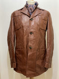 Mens 1970s Chestnut Brown Leather Single Breasted Jacket - Size Medium