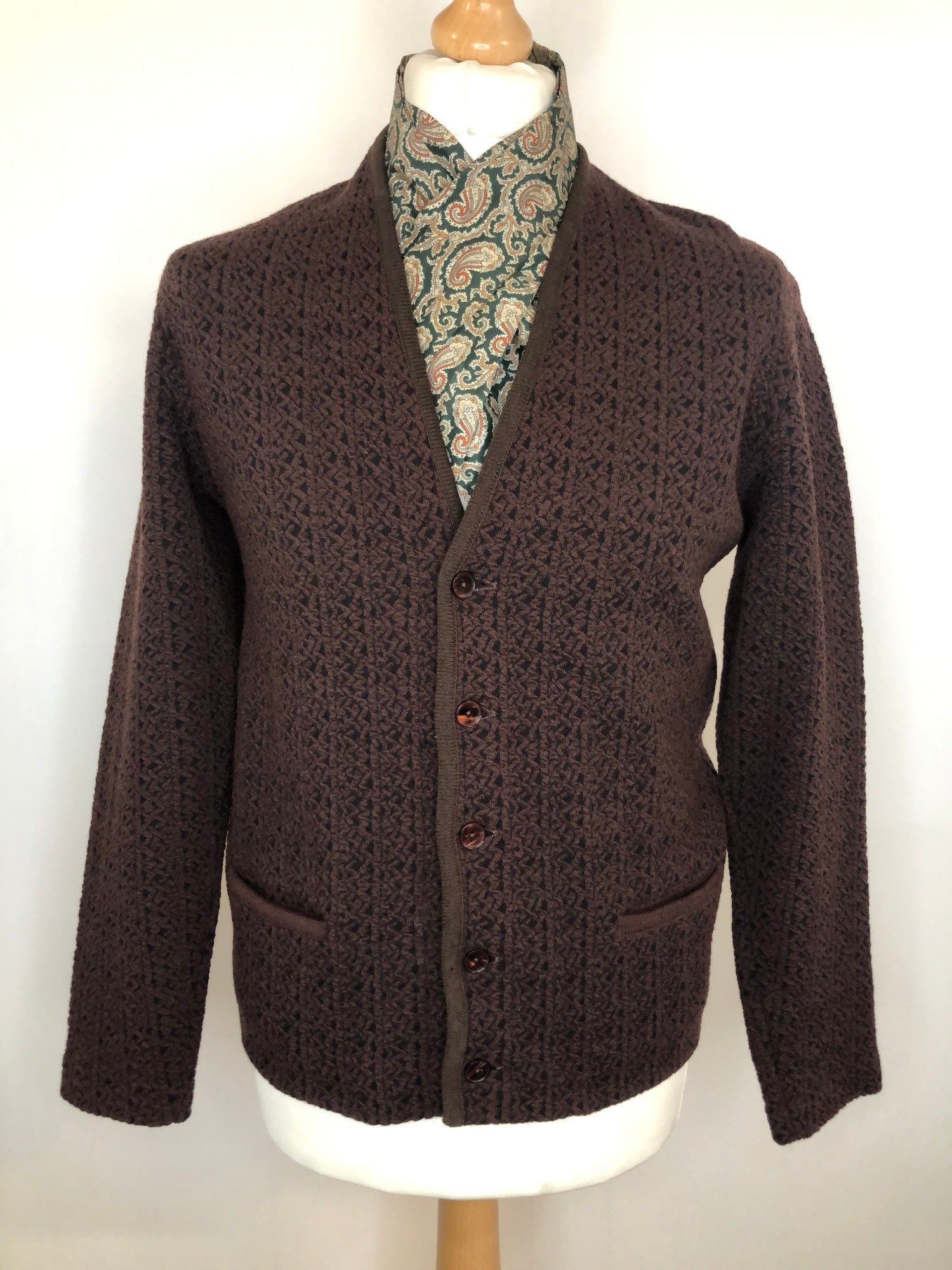 vintage  Urban Village Vintage  urban village  retro  MOD  mens  M  knitwear  knit  Jacket  cardigan  button down  button  brown  Adom of London  60s  1960s