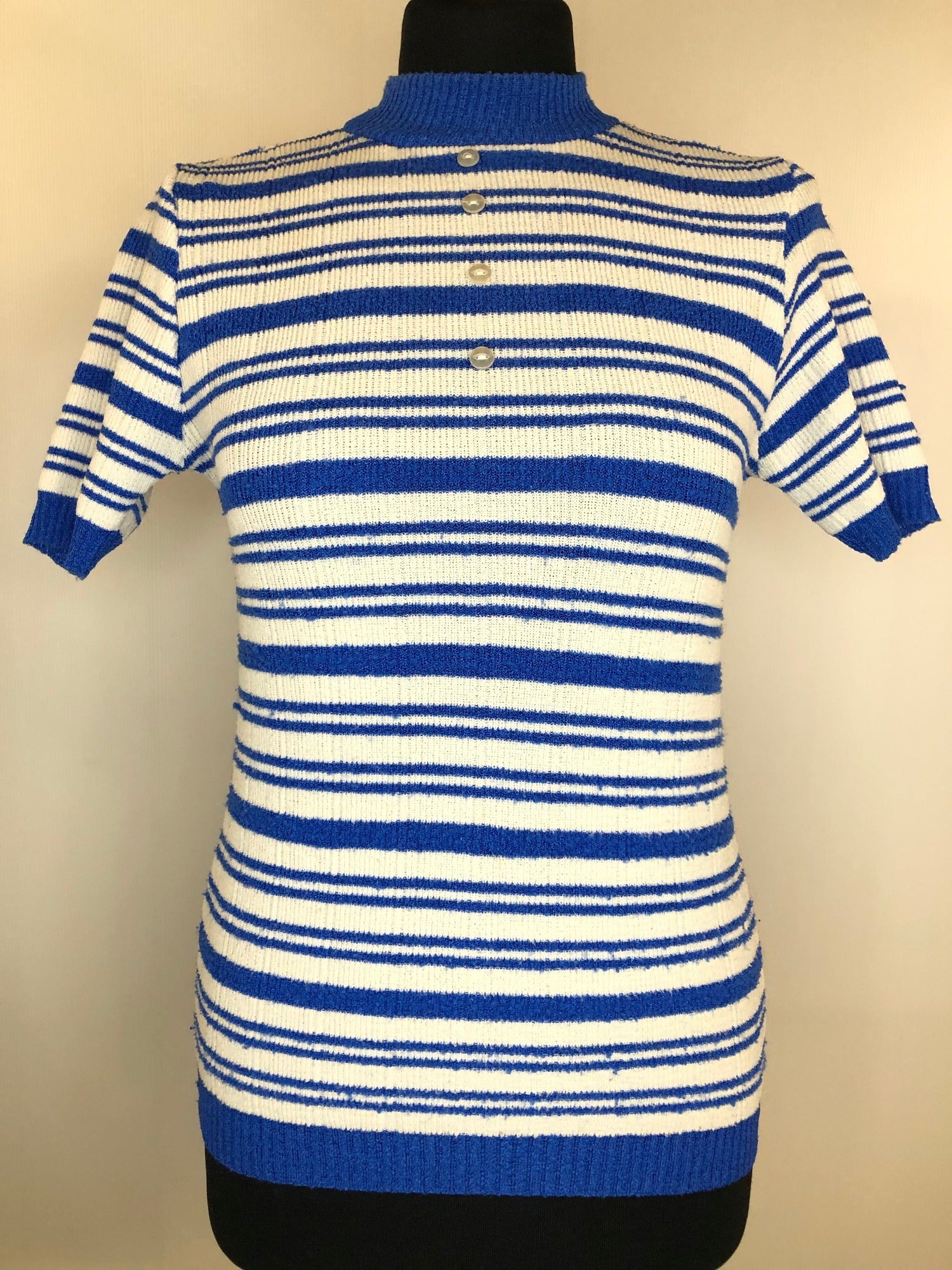 womens top  womens  white  vintage  Urban Village Vintage  urban village  tops  top  light knitwear  knitwear  high neck  decorative buttons  blue  70s  70  1970s  10